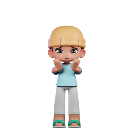 Cute Boy Giving Worried Pose  3D Illustration