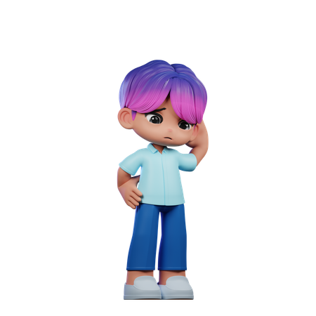 Cute Boy Giving Worry Pose  3D Illustration