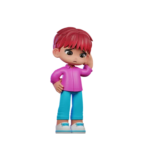 Cute Boy Giving Worry Pose  3D Illustration