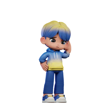 Cute Boy Giving Worry Pose  3D Illustration