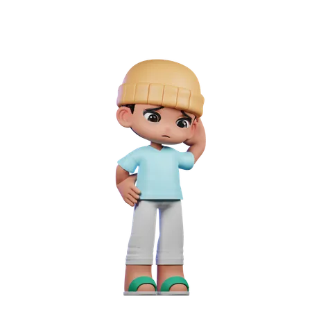 Cute Boy Giving Worry Pose  3D Illustration