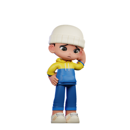 Cute Boy Giving Worry Pose  3D Illustration