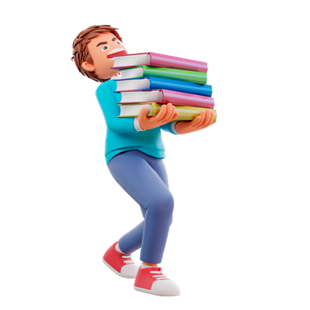 Cute boy going to school and bring a books  3D Icon