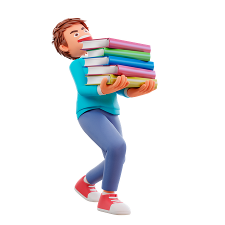 Cute boy going to school and bring a books  3D Illustration