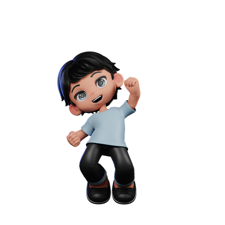 Cute Boy Happy Jump In Air  3D Illustration