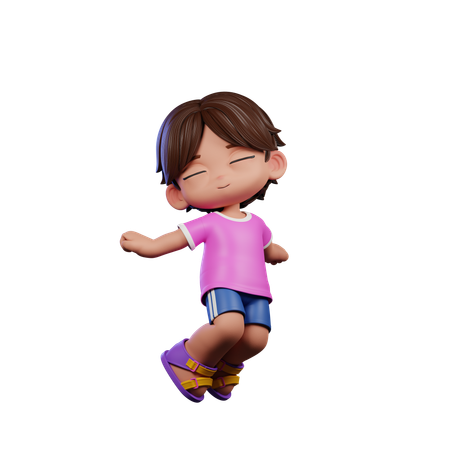 Cute Boy Happy Jump In Air  3D Illustration