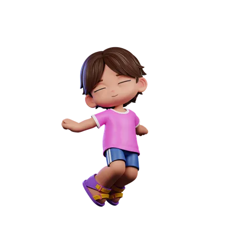 Cute Boy Happy Jump In Air  3D Illustration