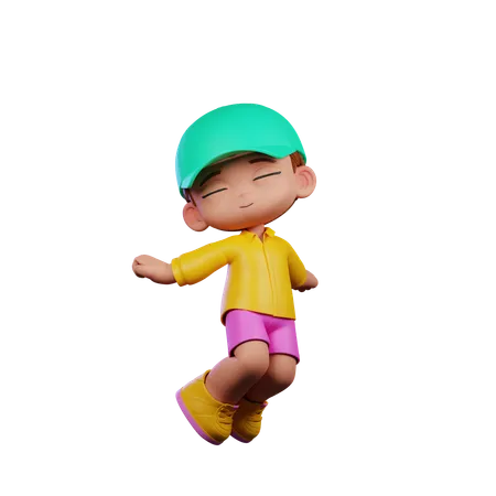 Cute Boy Happy Jump In Air  3D Illustration