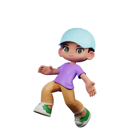 Cute Boy Happy Jumping Pose  3D Illustration