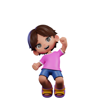 Cute Boy Happy Jumping Pose  3D Illustration