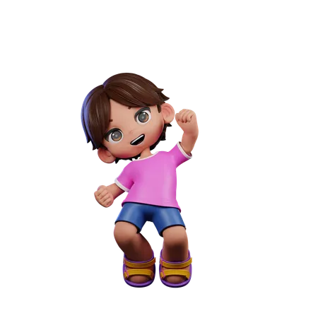 Cute Boy Happy Jumping Pose  3D Illustration