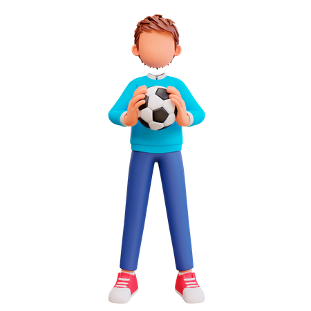 Cute Boy holding football  3D Illustration