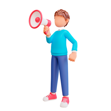 Cute boy holding megaphone  3D Illustration