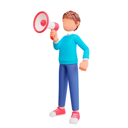 Cute boy holding megaphone  3D Illustration