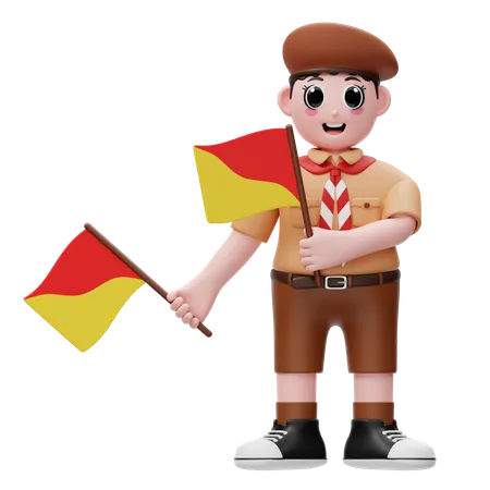 Cute Boy Holding Semaphore Flag  3D Illustration