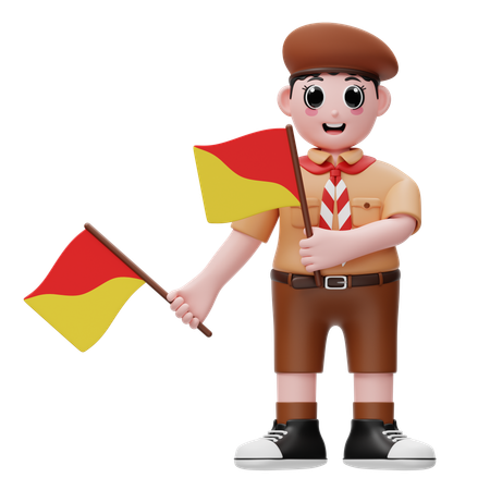 Cute Boy Holding Semaphore Flag  3D Icon