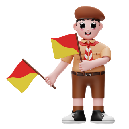 Cute Boy Holding Semaphore Flag  3D Illustration