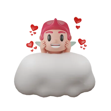 Cute Boy in cloud  3D Illustration