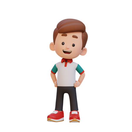 腰に手を当てて自信に満ちたポーズをとるかわいい男の子  3D Illustration