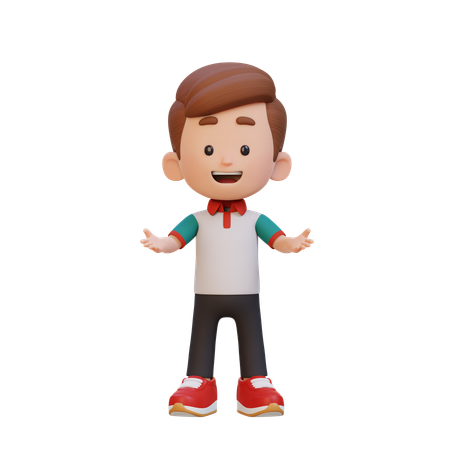 말하고 제스처를 취하는 귀여운 소년  3D Illustration