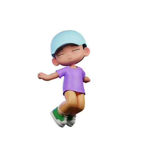 Cute Boy Jumping In Air  3D Illustration