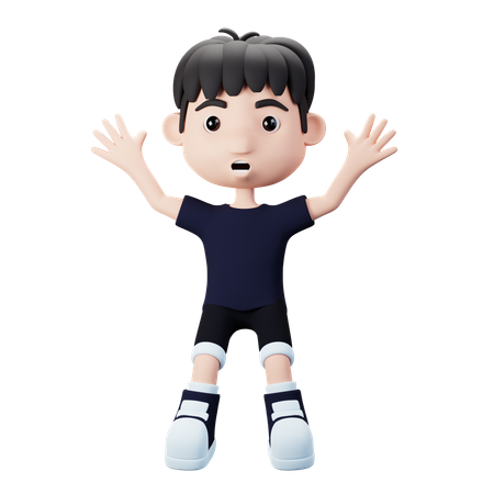 Cute boy jumping while hands up  3D Illustration