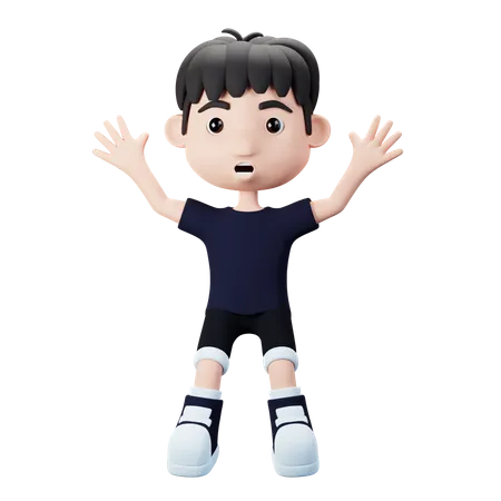Cute boy jumping while hands up  3D Illustration