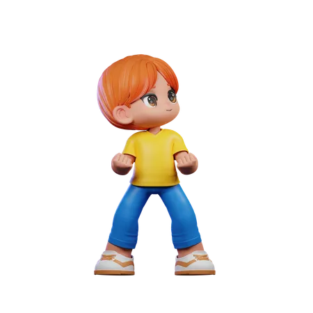 Cute Boy Looking Victorious Pose  3D Illustration