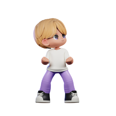 Cute Boy Looking Victorious Pose  3D Illustration