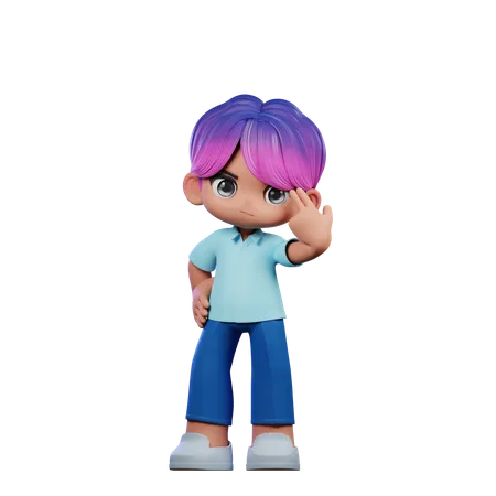 Cute Boy Pointing At Him Pose  3D Illustration