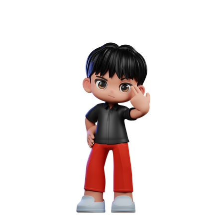 Cute Boy Pointing At Him Pose  3D Illustration