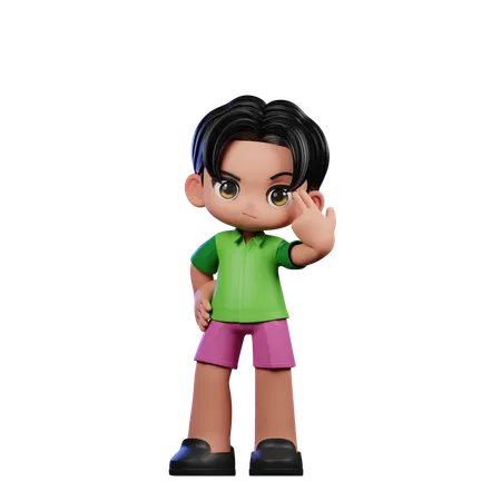 Cute Boy Pointing At Him Pose  3D Illustration