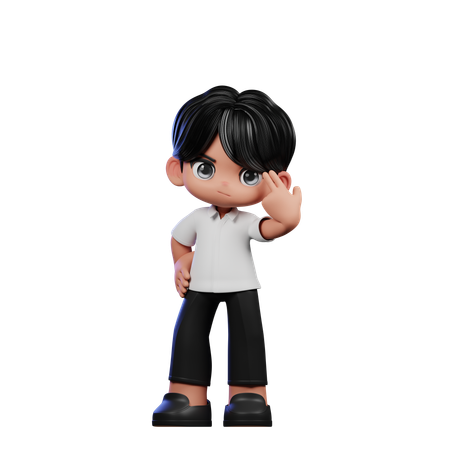 Cute Boy Pointing At Him Pose  3D Illustration