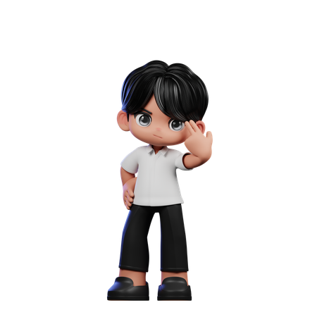 Cute Boy Pointing At Him Pose  3D Illustration