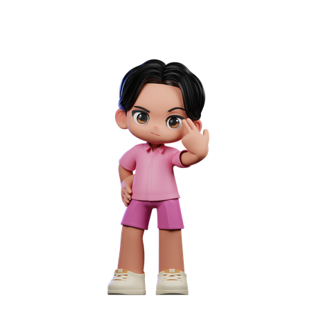 Cute Boy Pointing At Him Pose  3D Illustration