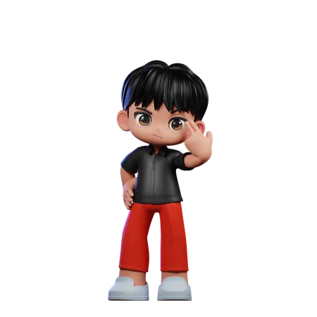 Cute Boy Pointing At Him Pose  3D Illustration