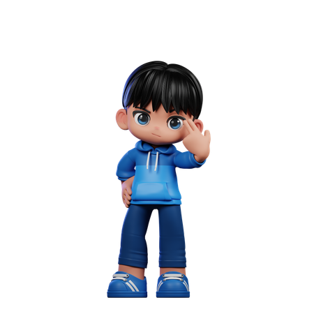 Cute Boy Pointing At Him Pose  3D Illustration