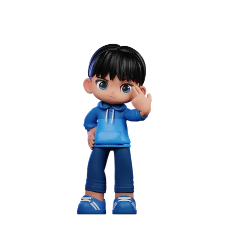 Cute Boy Pointing At Him Pose  3D Illustration