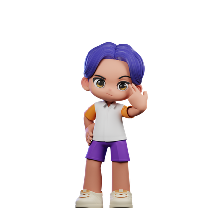 Cute Boy Pointing At Him Pose  3D Illustration