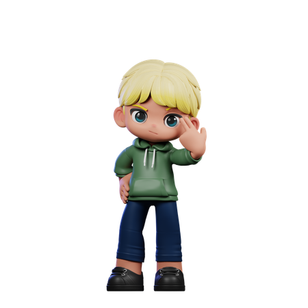 Cute Boy Pointing At Him Pose  3D Illustration