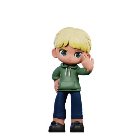 Cute Boy Pointing At Him Pose  3D Illustration