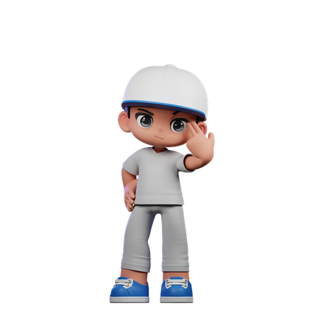 Cute Boy Pointing At Him Pose  3D Illustration