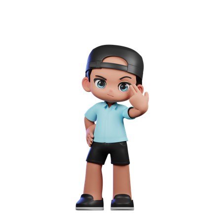 Cute Boy Pointing At Him Pose  3D Illustration