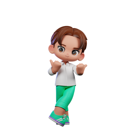 Cute Boy Pointing At Side  3D Illustration