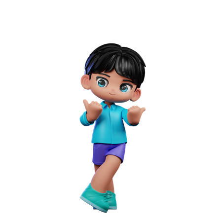 Cute Boy Pointing At Side  3D Illustration