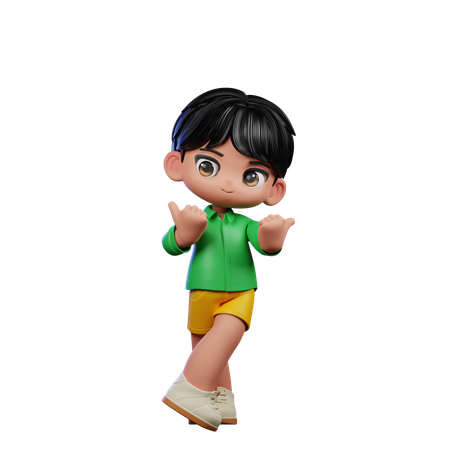 Cute Boy Pointing at Side  3D Illustration