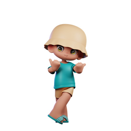 Cute Boy Pointing At Side  3D Icon