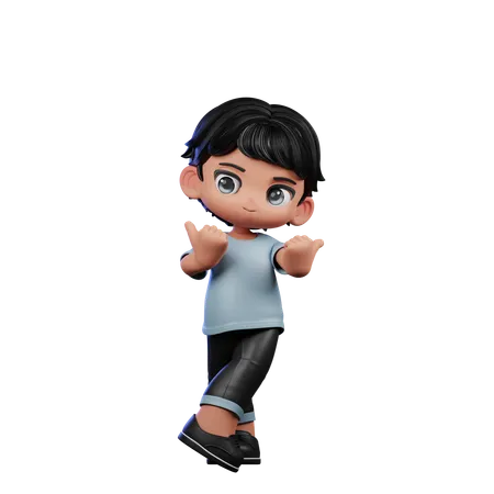 Cute Boy Pointing At Side  3D Illustration