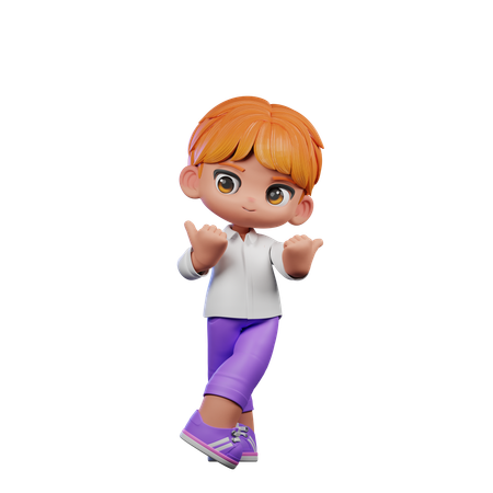 Cute Boy Pointing At Side  3D Illustration