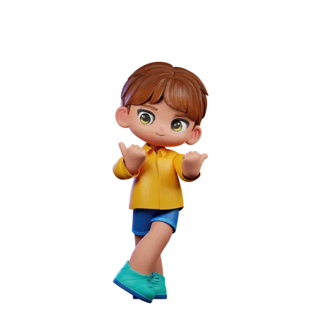 Cute Boy Pointing At Side  3D Illustration